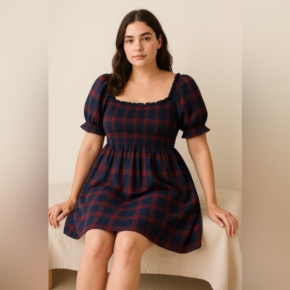 Hill House Dresses & Skirts - Hill House Home Mini Nap Dress – Plaid Smocked Puff Sleeve Dress (Size 2XL)